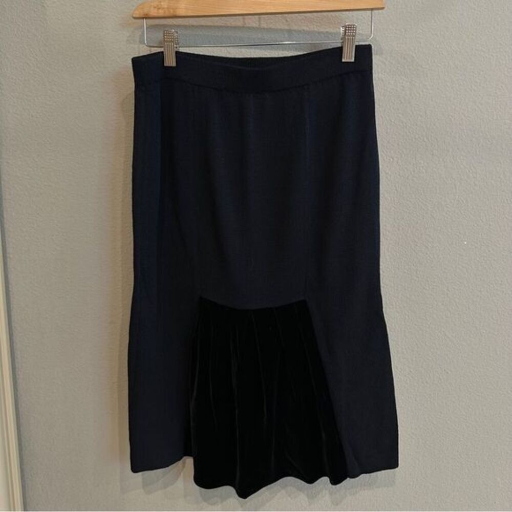 St. John | 8 | stjohn knit Black Skirt Velvet ruffle panel midi skirt pencil